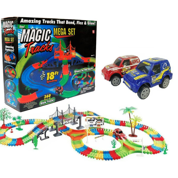 Детский светящийся гибкий трек Magic Tracks 360 деталей на 2 машинки | Детский гоночный трек, в хитах