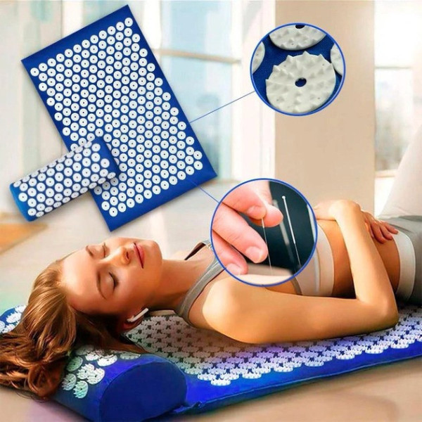 Массажный коврик Acupressure Mat с валиком, помогает в снятии стресса и боли