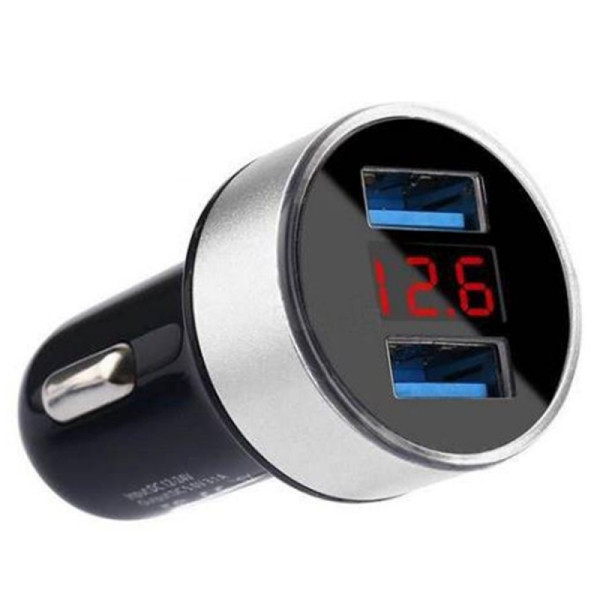 Автомобильный зарядный адаптер HZ AG HC6 с 2 USB портами и экраном, черный