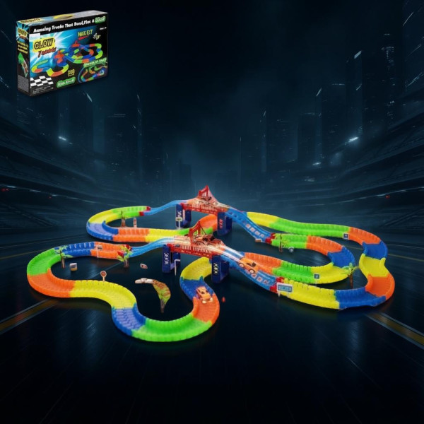 Детский гоночный трек Magic Tracks 360 гибкий конструктор со световой машинкой, неоновая автотраса