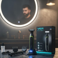 Аккумуляторный триммер для бороды и усов VGR V-017, беспроводная бритва с насадками
