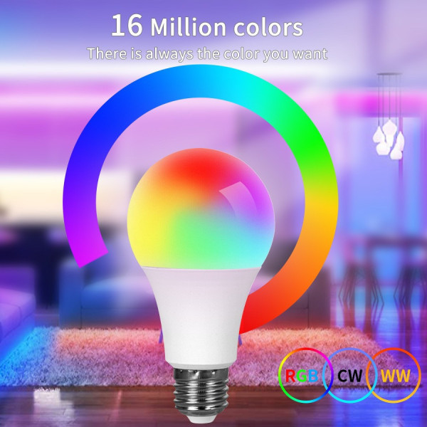 Умная лампочка Tuya LED по WiFi удаленно + Bluetooth (9W, 16 млн цветов)