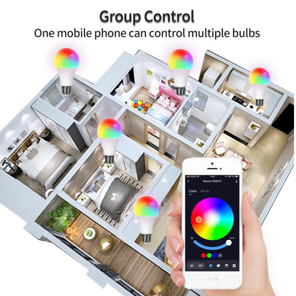 Умная лампочка Tuya LED по WiFi удаленно + Bluetooth (9W, 16 млн цветов)
