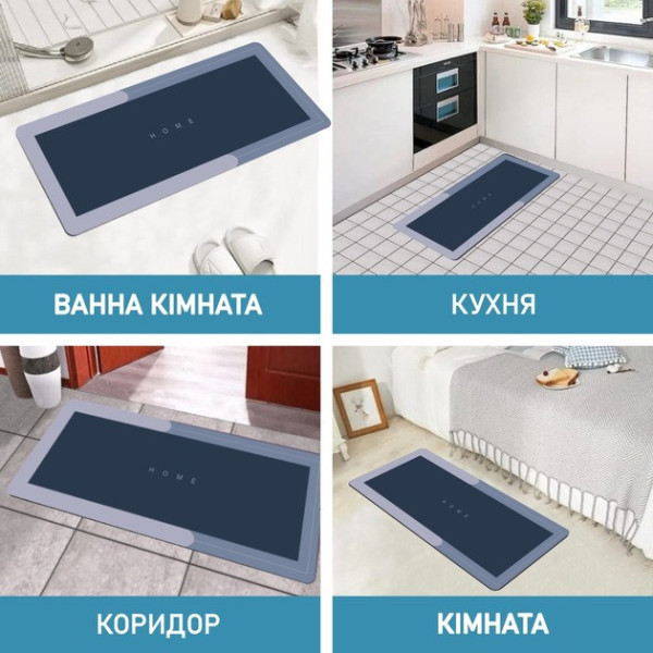 Влагопоглощающий коврик в ванную или кухню 40х120 см / Антискользящий коврик для кухни или ванной