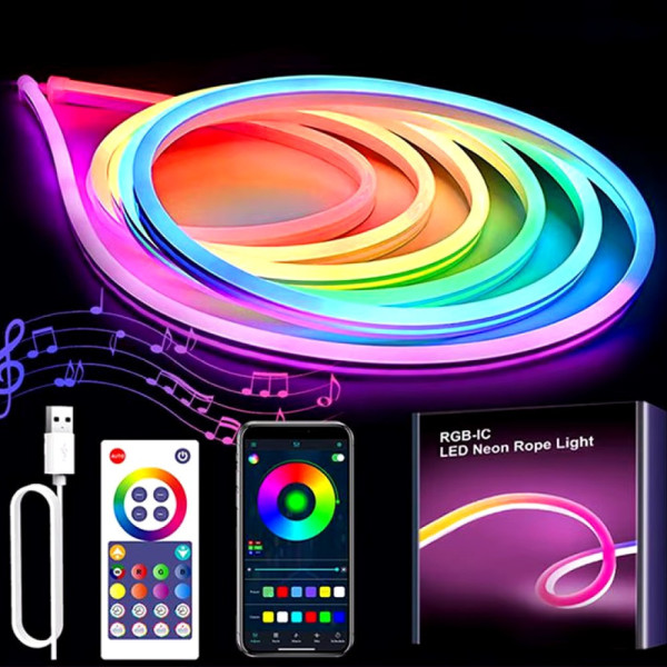 Силиконовая RGB LED лента 2 м, декоративная, 12V, с Wi-Fi синхронизацией музыки