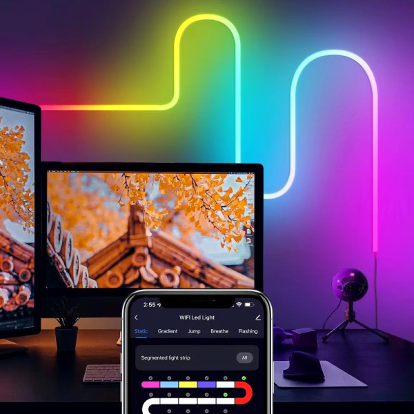 Силиконовая RGB LED лента 2 м, декоративная, 12V, с Wi-Fi синхронизацией музыки
