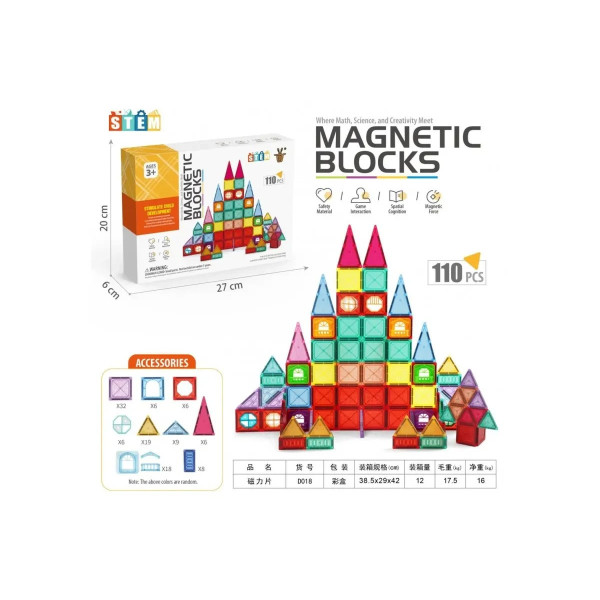 3D магнитный конструктор Magnetic 110 деталей, разноцветный набор для детского творчества