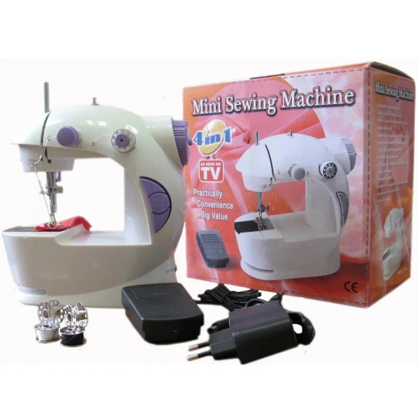Швейная мини машинка портативная Sewing Machine SM-201A 4 в 1 с педалью и адаптером питания