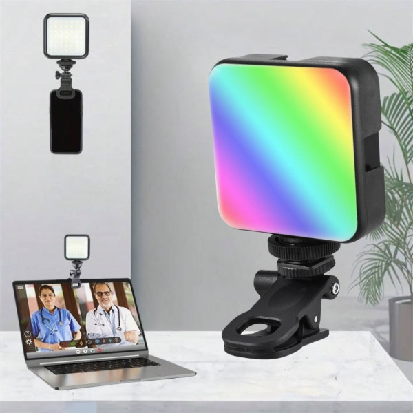 Накамерный видеосвет AY-83 с аккумулятором, мини LED RGB лампа с прищепкой