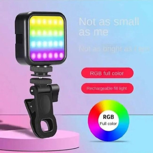 Накамерный видеосвет AY-83 с аккумулятором, мини LED RGB лампа с прищепкой