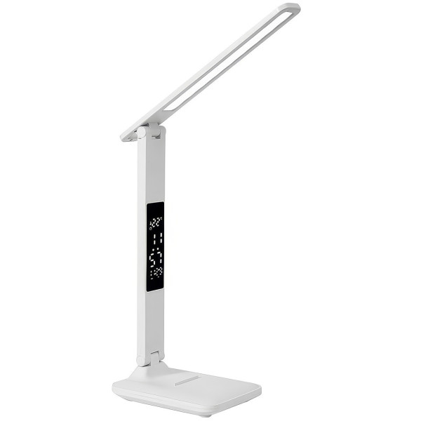 LED настольная лампа с аккумулятором, часами и термометром 868S White