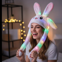 Шапка светящаяся с двигающимися ушами Кролик Pikachu Пикачу белая