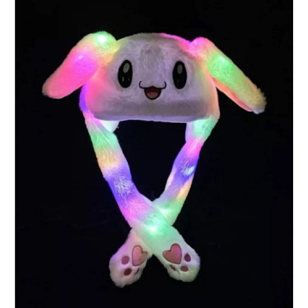 Шапка светящаяся с двигающимися ушами Кролик Pikachu Пикачу белая