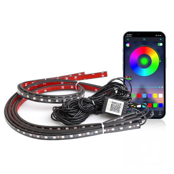 Светодиодная подсветка дна автомобиля Bluetooth RGB 12V, 2 ленты по 90 и 120 см