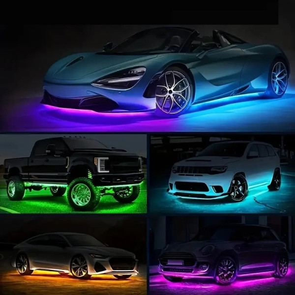 Светодиодная подсветка дна автомобиля Bluetooth RGB 12V, 2 ленты по 90 и 120 см