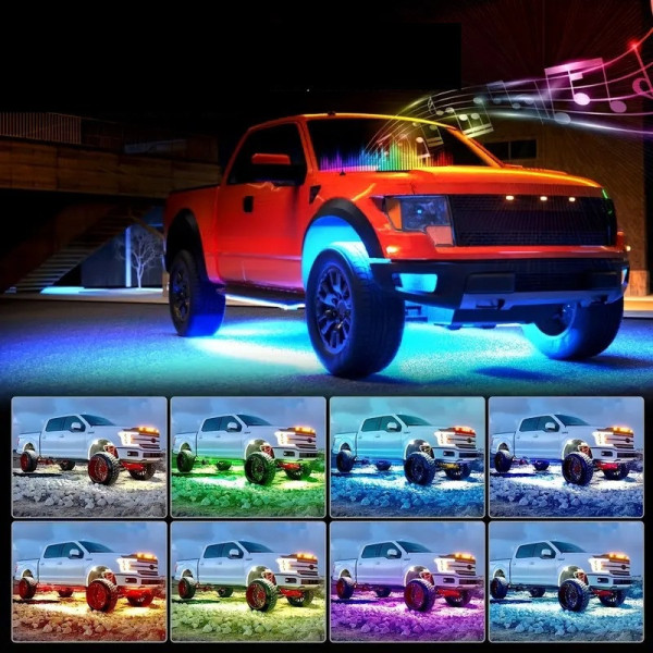 Светодиодная подсветка дна автомобиля Bluetooth RGB 12V, 2 ленты по 90 и 120 см