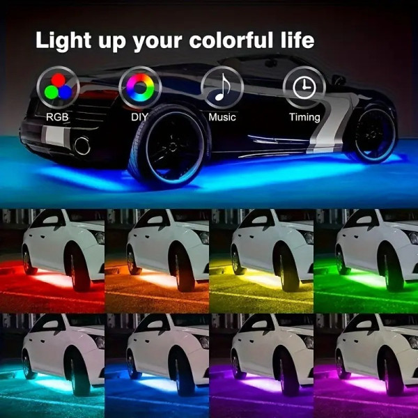 Светодиодная подсветка дна автомобиля Bluetooth RGB 12V, 2 ленты по 90 и 120 см