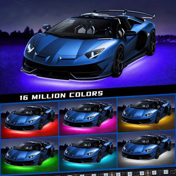 Светодиодная подсветка дна автомобиля Bluetooth RGB 12V, 2 ленты по 90 и 120 см