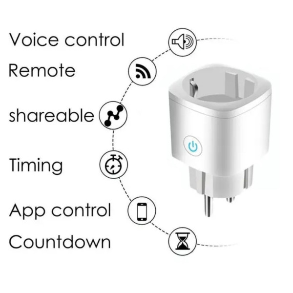 Умная розетка Tuya WiFi Head 16А со счетчиком электроэнергии 3300W с подключением к телефону