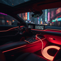 Подсветка салона авто, приборки, Гибкий неон 5 метров, холодный с кантом Красный, неоновая подсветка авто, USB