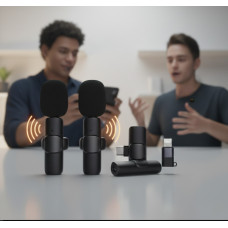 Комплект петличных микрофоном K9+  Wireless Lavalier Microphone с переходниками Lightning Type-C Черный