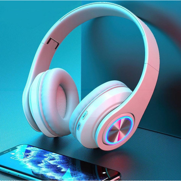 Беспроводные наушники B39 с подсветкой RGB с микрофоном Bluetooth гарнитура Black/White