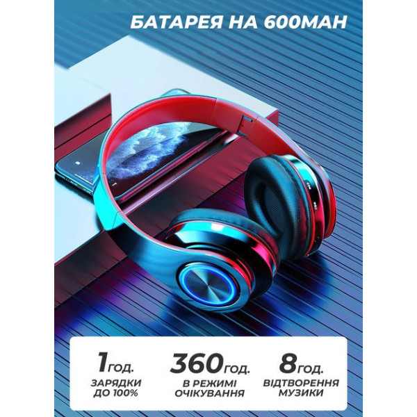 Беспроводные наушники B39 с подсветкой RGB с микрофоном Bluetooth гарнитура Black/White