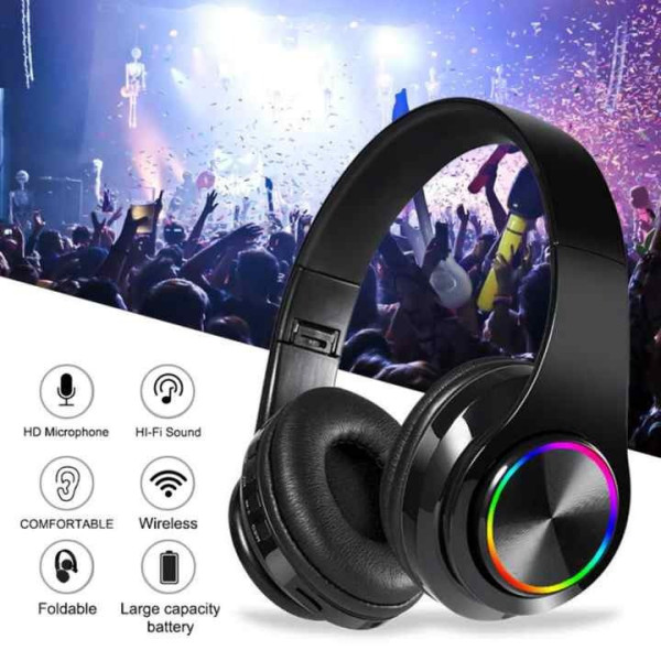 Беспроводные наушники B39 с подсветкой RGB с микрофоном Bluetooth гарнитура Black/White
