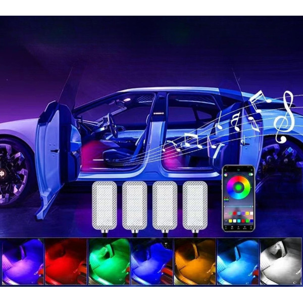 Светодиодная подсветка салона авто RGB подсветка ног в авто 4шт, USB Bluetooth приложение APP