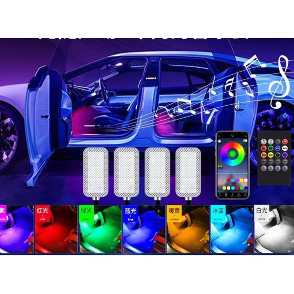 Светодиодная подсветка салона авто RGB подсветка ног в авто 4шт, USB Bluetooth приложение APP