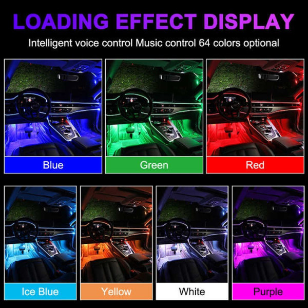 Светодиодная подсветка салона авто RGB подсветка ног в авто 4шт, USB Bluetooth приложение APP