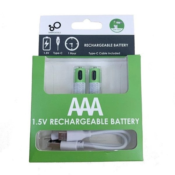 Комплект батарейки AAA 2 шт с разъемом USB Type-C от Smartoools на 1.5V/750mWh