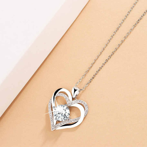 Женское ожерелье с кулоном в форме сердца Heart из циркония Серебристый