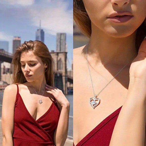 Женское ожерелье с кулоном в форме сердца Heart из циркония Серебристый