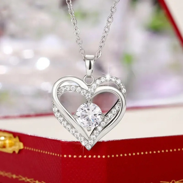 Женское ожерелье с кулоном в форме сердца Heart из циркония Серебристый