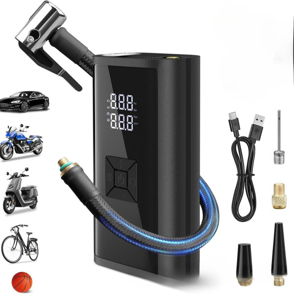 Портативный Аккумуляторный компрессор для шин LED дисплей с функцией Power Bank и фонариком 6000 mAh