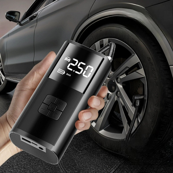 Портативный Аккумуляторный компрессор для шин LED дисплей с функцией Power Bank и фонариком 6000 mAh