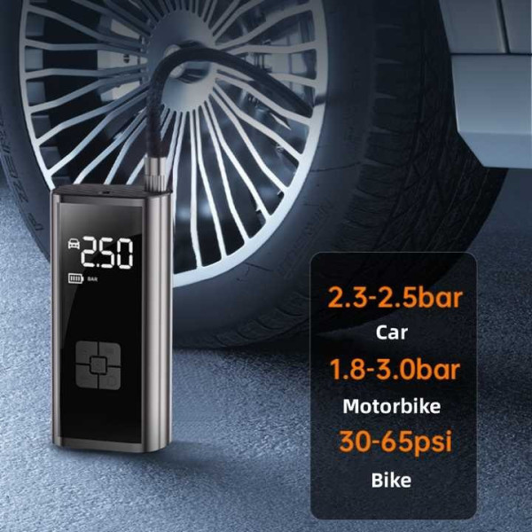 Портативный Аккумуляторный компрессор для шин LED дисплей с функцией Power Bank и фонариком 6000 mAh