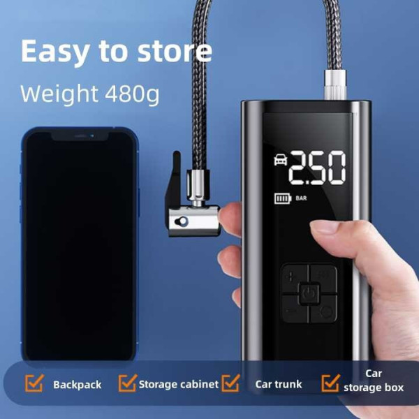 Портативный Аккумуляторный компрессор для шин LED дисплей с функцией Power Bank и фонариком 6000 mAh