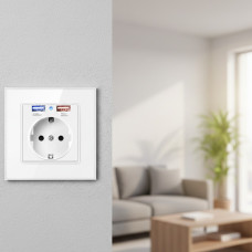 Розетка SIXWGH с заземлением и 2 USB-портами WH034W