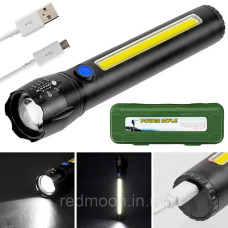 Фонарь ручной 2в1 аккумуляторный с USB, ZOOM и боковым светом, BL-C63 + Кейс / Мощный фонарик