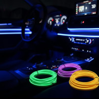 Подсветка салона авто RGB меняет 7 цветов, приборка, Гибкий неон 5 метров, неоновая подсветка авто, USB