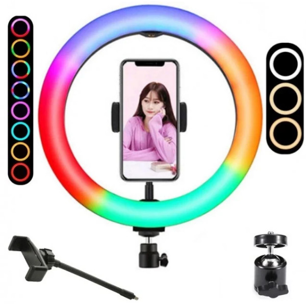 Кольцевая LED лампа 26 см, световое кольцо для селфи RGB