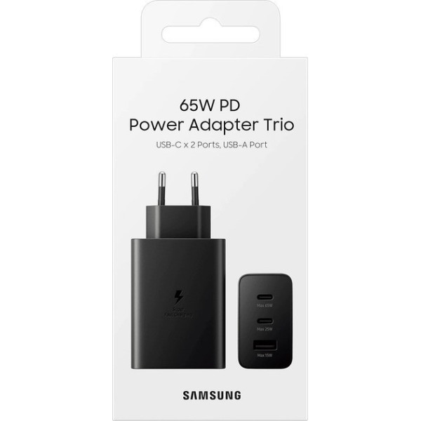 Блок зарядки на три порта USB-C и USB-A Power Adapter Trio Black / Быстрое зарядное устройство 65W