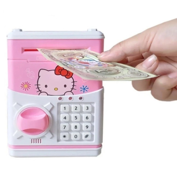 Игрушечный детский сейф копилка Hello Kitty с кодовым замком розовый