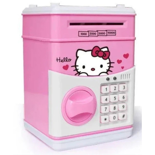 Игрушечный детский сейф копилка Hello Kitty с кодовым замком розовый