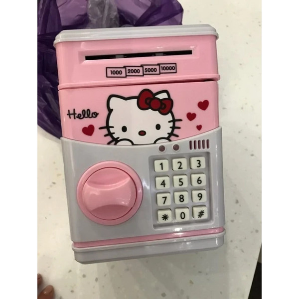 Игрушечный детский сейф копилка Hello Kitty с кодовым замком розовый