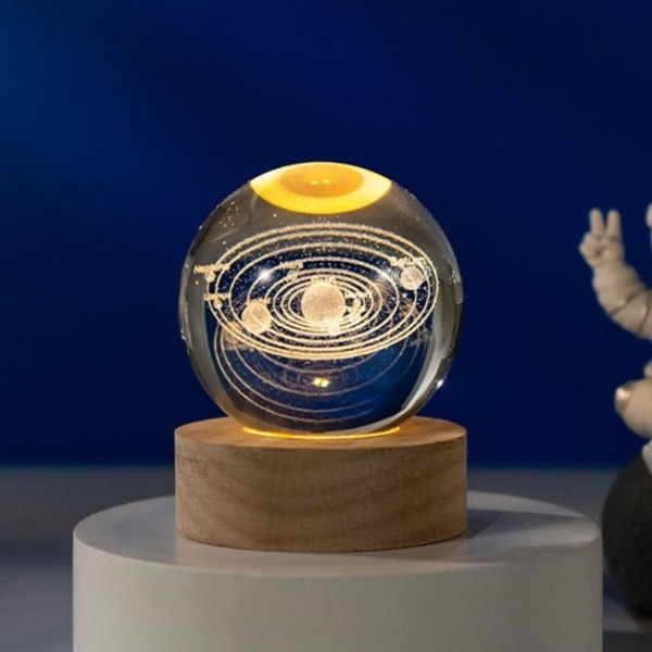 Ночник "Хрустальный шар" с 3D моделью солнечной системы, USB Декоративный светильник хрустальный шар