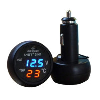 Автомобильный вольтметр с термометром VST-706-5 в прикуриватель + USB зарядка + подсветка