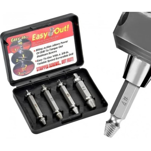 Набор экстракторов для извлечения сломанных саморезов и болтов Easy Out Tool набор 4 шт